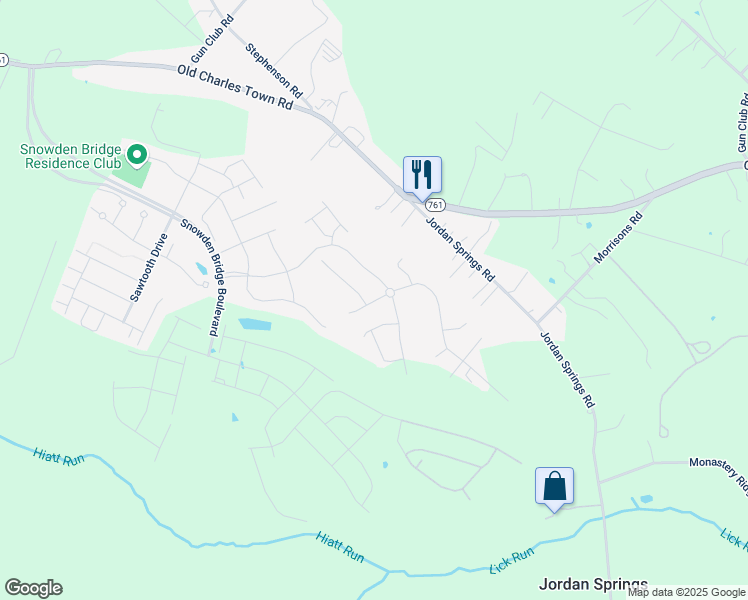 map of restaurants, bars, coffee shops, grocery stores, and more near 111 Churndash Way in Stephenson