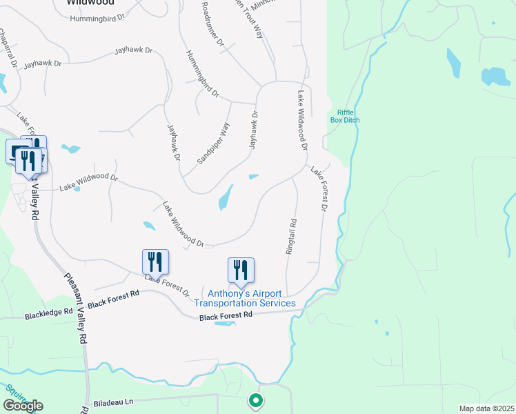 map of restaurants, bars, coffee shops, grocery stores, and more near 12151 Lake Wildwood Drive in Penn Valley