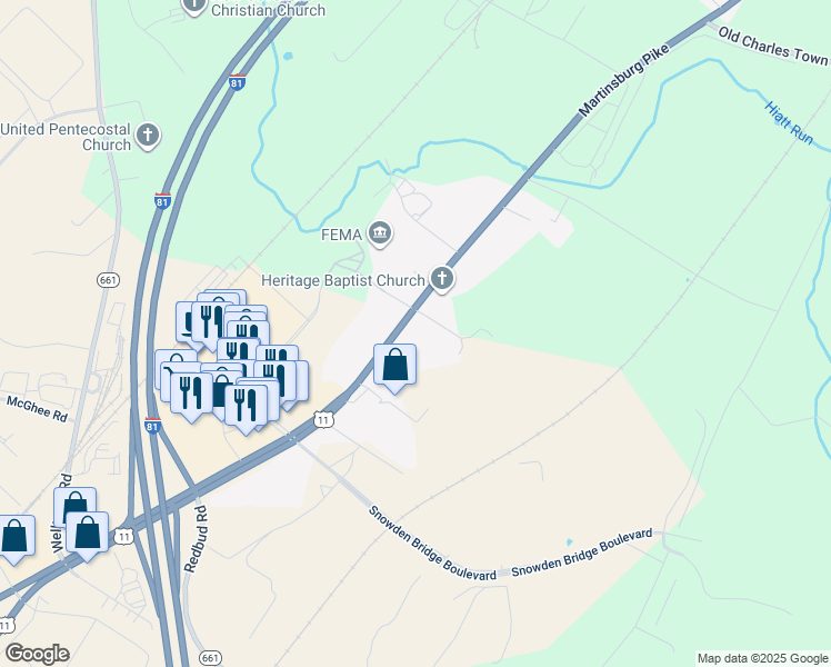 map of restaurants, bars, coffee shops, grocery stores, and more near 1984 Martinsburg Pike in Winchester