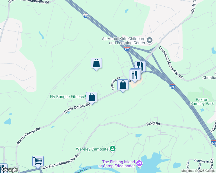 map of restaurants, bars, coffee shops, grocery stores, and more near 424 Wards Corner Road in Loveland