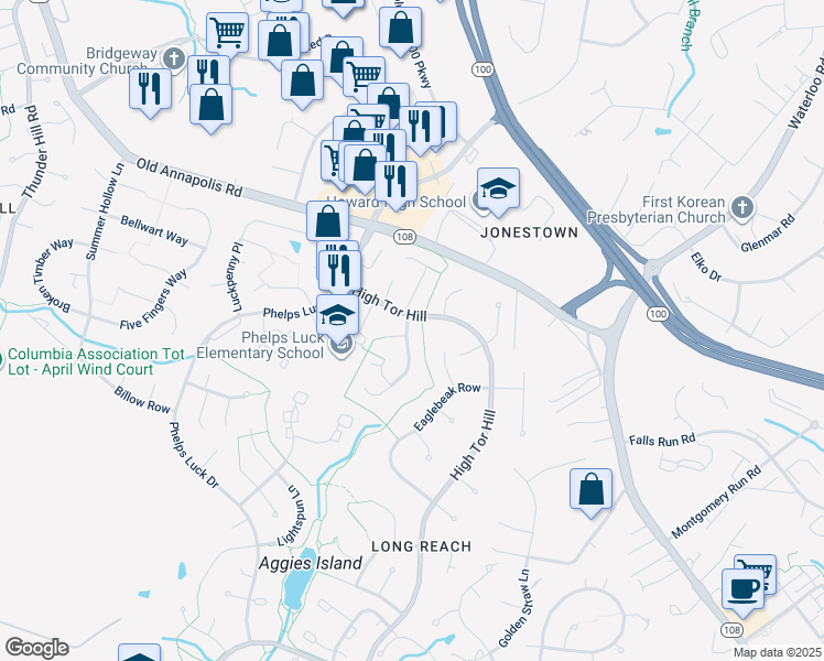 map of restaurants, bars, coffee shops, grocery stores, and more near 5407 Watercress Place in Columbia