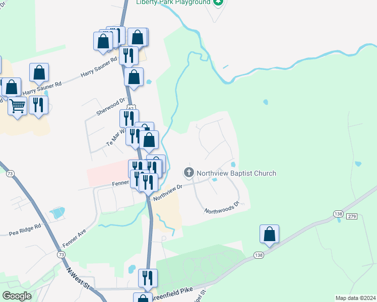 map of restaurants, bars, coffee shops, grocery stores, and more near 1141 Northview Drive in Hillsboro