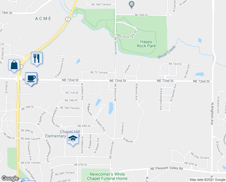 map of restaurants, bars, coffee shops, grocery stores, and more near 7104 Northeast Kingston Court in Gladstone