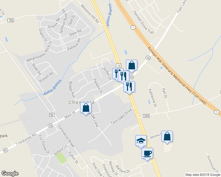 map of restaurants, bars, coffee shops, grocery stores, and more near 42 Main in Cheswold
