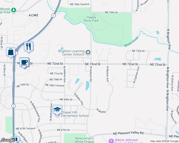 map of restaurants, bars, coffee shops, grocery stores, and more near 7104 Northeast Kingston Court in Gladstone
