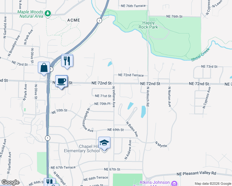 map of restaurants, bars, coffee shops, grocery stores, and more near in Gladstone