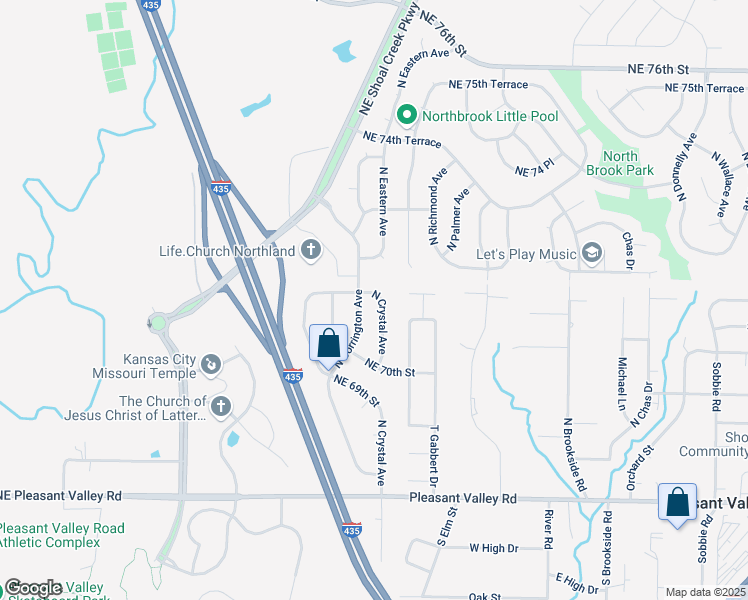 map of restaurants, bars, coffee shops, grocery stores, and more near 7131 North Crystal Avenue in Kansas City