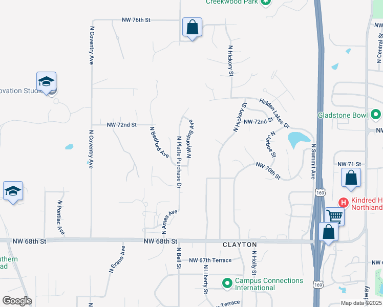 map of restaurants, bars, coffee shops, grocery stores, and more near 7117 North Wyoming Avenue in Kansas City