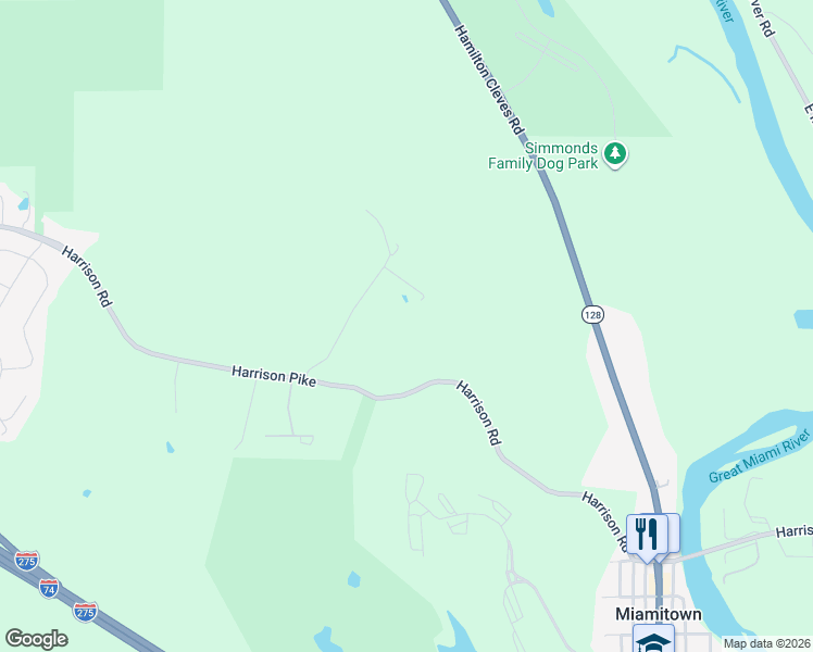 map of restaurants, bars, coffee shops, grocery stores, and more near 7400 Buena Vista Drive in Cleves