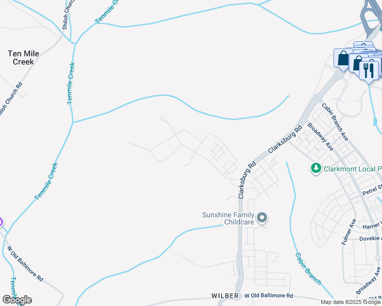 map of restaurants, bars, coffee shops, grocery stores, and more near 14402 Dowitcher Way in Boyds
