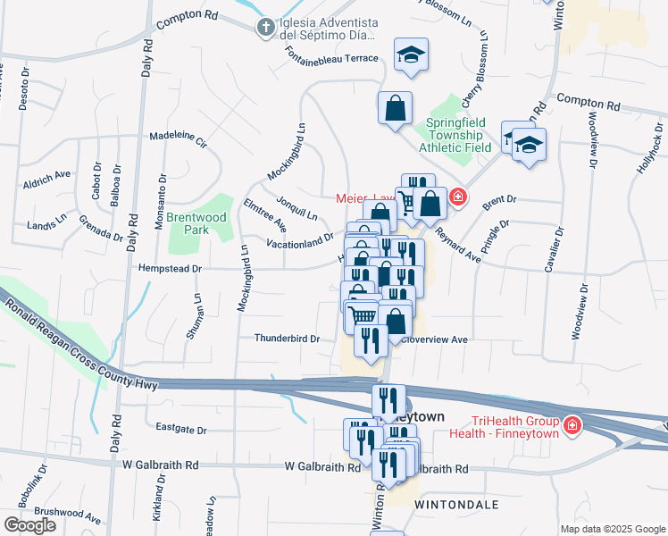 map of restaurants, bars, coffee shops, grocery stores, and more near 979 Hempstead Drive in Cincinnati