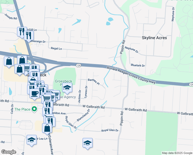 map of restaurants, bars, coffee shops, grocery stores, and more near 2743 Mellowbrook Court in Groesbeck