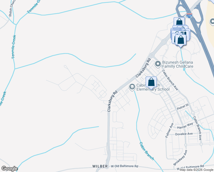 map of restaurants, bars, coffee shops, grocery stores, and more near 22308 Clarksburg Road in Boyds
