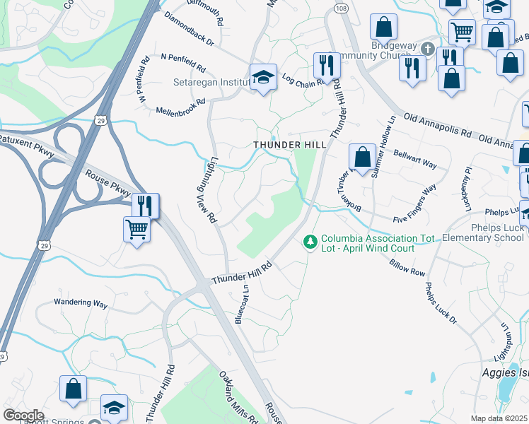map of restaurants, bars, coffee shops, grocery stores, and more near 5454 Crowflock Court in Columbia