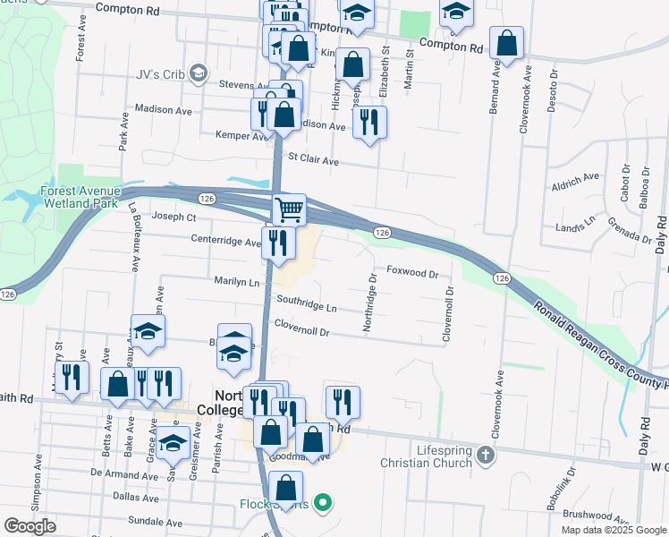 map of restaurants, bars, coffee shops, grocery stores, and more near 1519 Gardenwood Court in Cincinnati