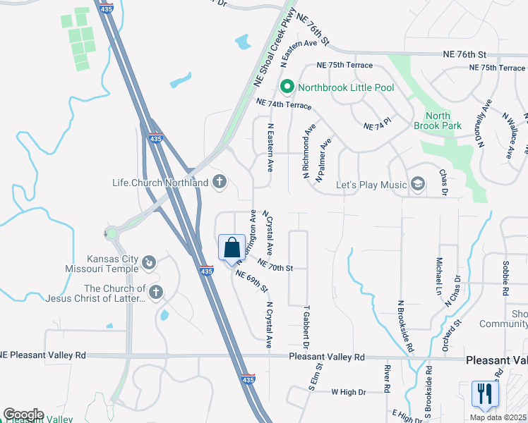 map of restaurants, bars, coffee shops, grocery stores, and more near 7131 N Crystal Ave in Kansas City