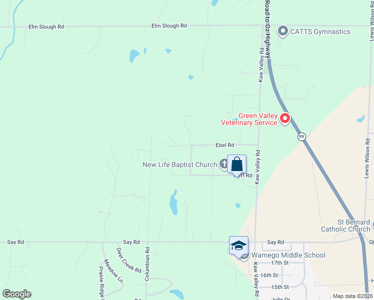 map of restaurants, bars, coffee shops, grocery stores, and more near 5150 Pine Lane in Wamego