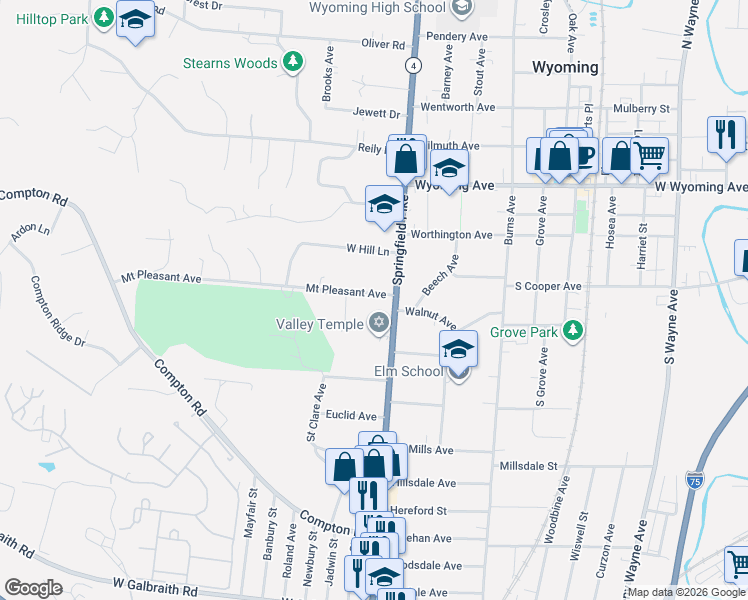 map of restaurants, bars, coffee shops, grocery stores, and more near 27 Mount Pleasant Avenue in Cincinnati