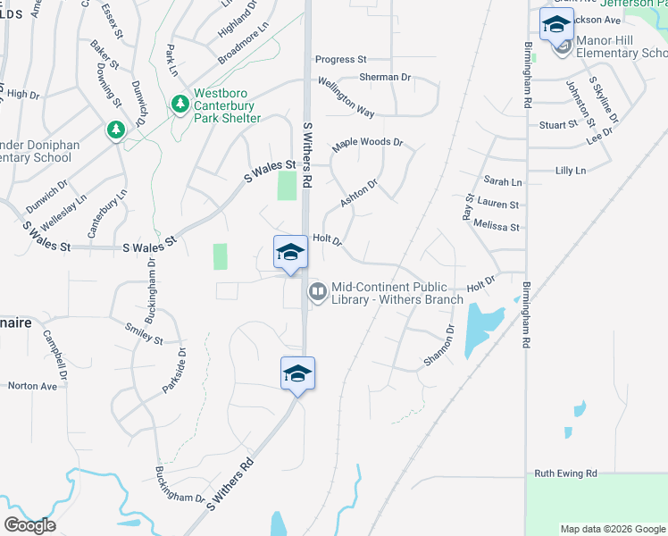 map of restaurants, bars, coffee shops, grocery stores, and more near 1615 Ashton Circle in Liberty