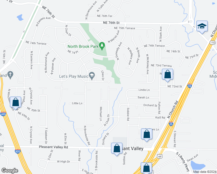 map of restaurants, bars, coffee shops, grocery stores, and more near 8200 Chas Circle in Pleasant Valley