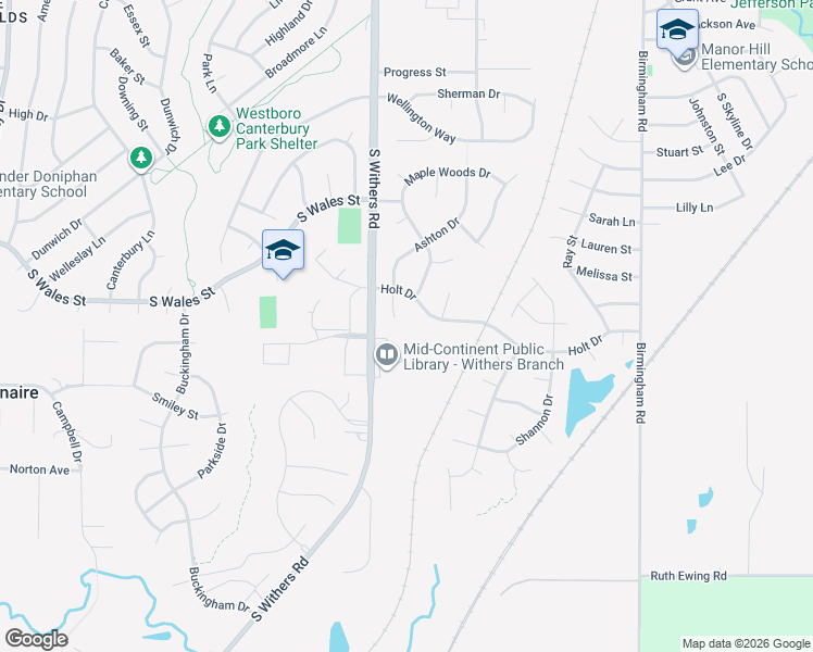 map of restaurants, bars, coffee shops, grocery stores, and more near 1615 Ashton Circle in Liberty