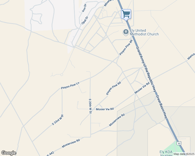 map of restaurants, bars, coffee shops, grocery stores, and more near Pinyon Pine Road in Ely