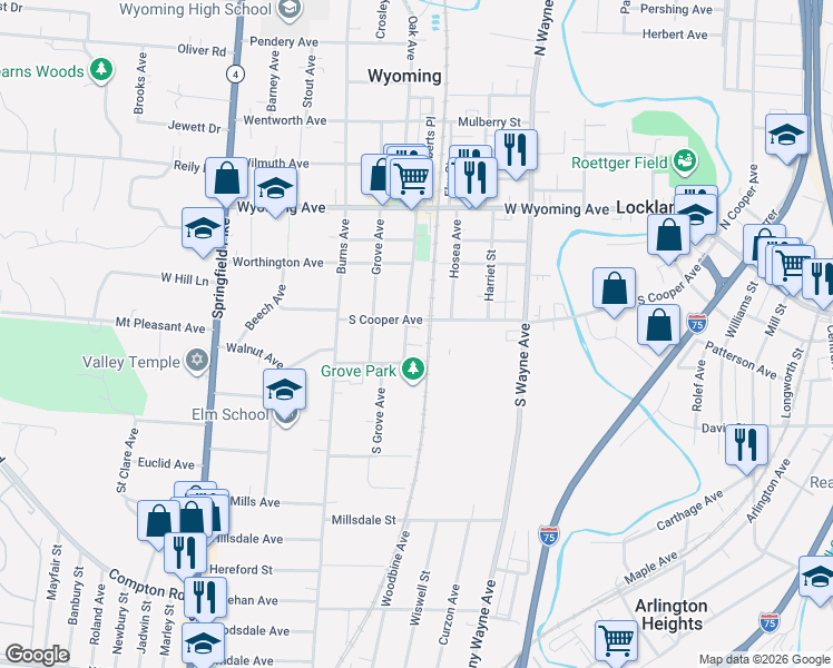 map of restaurants, bars, coffee shops, grocery stores, and more near 228 Crescent Avenue in Cincinnati