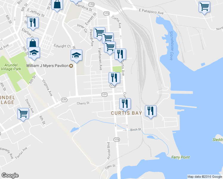 map of restaurants, bars, coffee shops, grocery stores, and more near 4704 Pennington Ave in Baltimore
