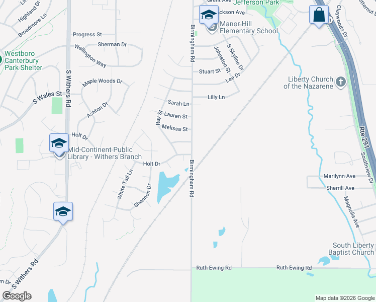 map of restaurants, bars, coffee shops, grocery stores, and more near 502 Holt Drive in Liberty