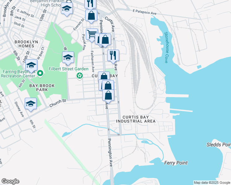 map of restaurants, bars, coffee shops, grocery stores, and more near 4710 Curtis Avenue in Baltimore