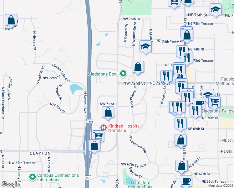 map of restaurants, bars, coffee shops, grocery stores, and more near in Kansas City