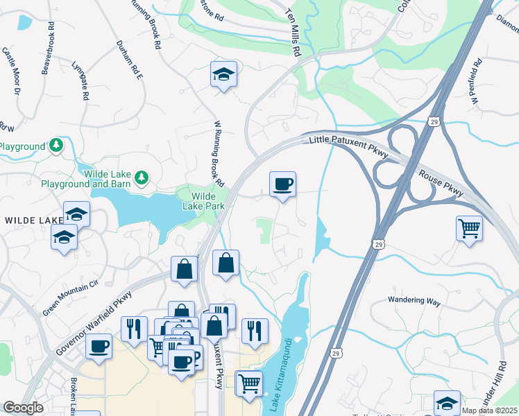 map of restaurants, bars, coffee shops, grocery stores, and more near 5400 Vantage Point Road in Columbia
