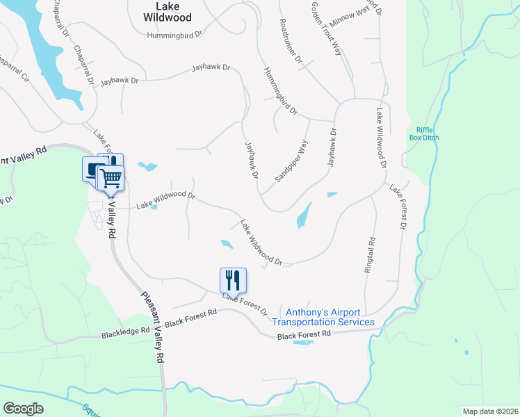 map of restaurants, bars, coffee shops, grocery stores, and more near 11714 Lake Wildwood Drive in Penn Valley