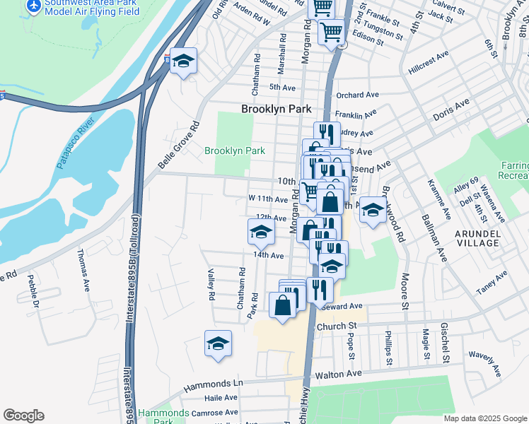 map of restaurants, bars, coffee shops, grocery stores, and more near 202 12th Avenue in Baltimore
