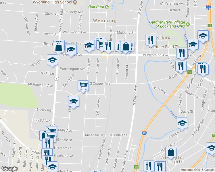 map of restaurants, bars, coffee shops, grocery stores, and more near 228 Crescent Avenue in Cincinnati