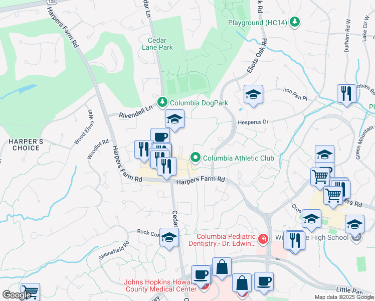 map of restaurants, bars, coffee shops, grocery stores, and more near 5460 Ruth Keeton Way in Columbia