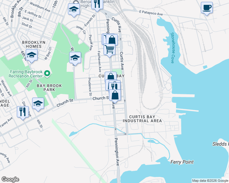 map of restaurants, bars, coffee shops, grocery stores, and more near 4703 Pennington Avenue in Baltimore