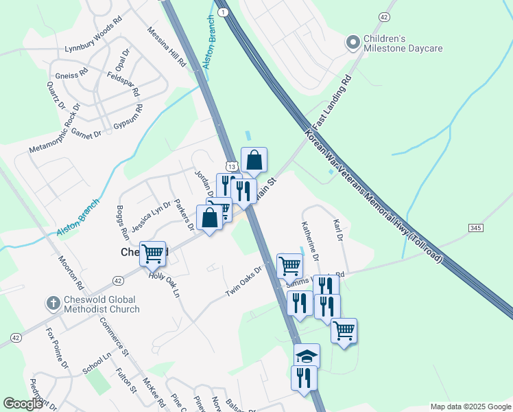 map of restaurants, bars, coffee shops, grocery stores, and more near 5410 North Dupont Highway in Dover