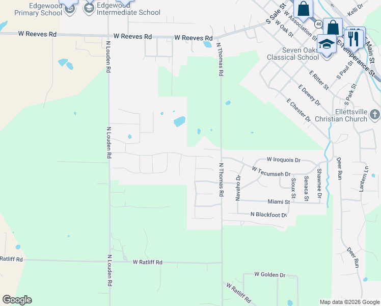 map of restaurants, bars, coffee shops, grocery stores, and more near 7239 West Upland Court in Bloomington