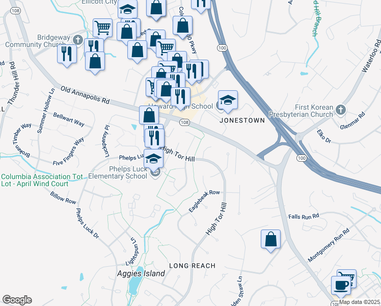 map of restaurants, bars, coffee shops, grocery stores, and more near 5368 Stormdrift in Columbia