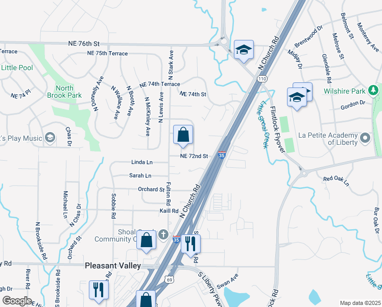 map of restaurants, bars, coffee shops, grocery stores, and more near 7200 North Kentucky Avenue in Kansas City