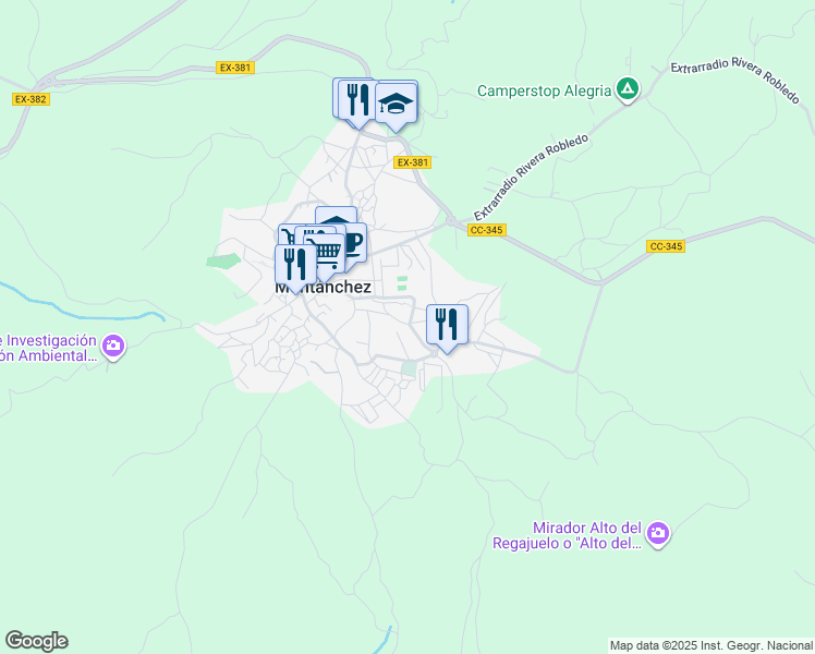 map of restaurants, bars, coffee shops, grocery stores, and more near 44 Calle Centenal in Montánchez