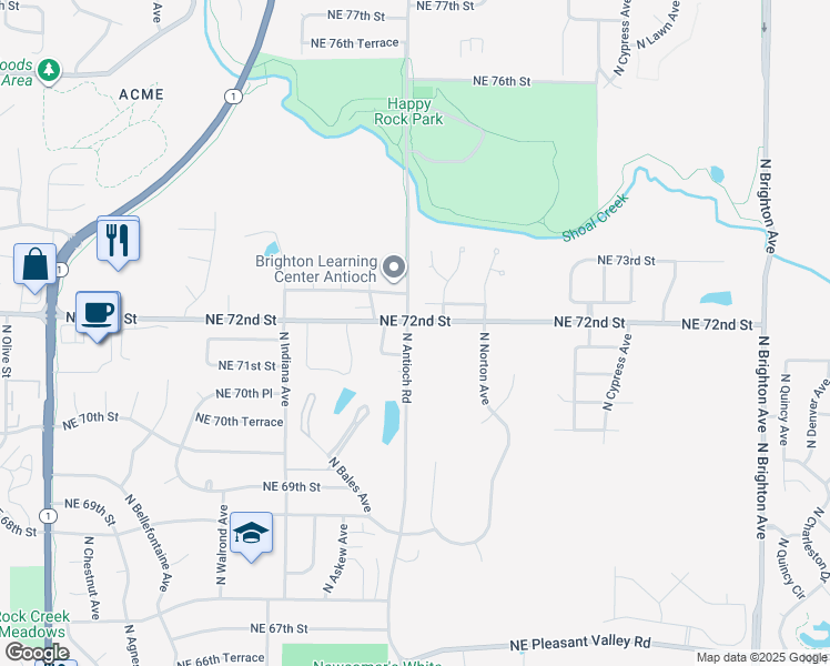 map of restaurants, bars, coffee shops, grocery stores, and more near 3801 Northeast 72nd Street in Kansas City