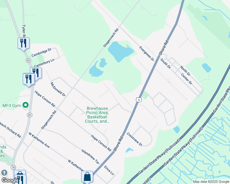map of restaurants, bars, coffee shops, grocery stores, and more near 11 Ortlieb Lane in Ocean View