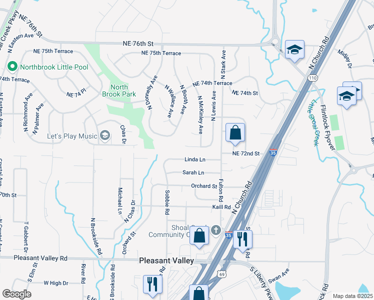 map of restaurants, bars, coffee shops, grocery stores, and more near 8615 Northeast 72nd Terrace in Kansas City