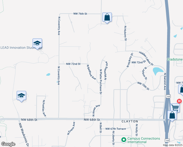 map of restaurants, bars, coffee shops, grocery stores, and more near 7133 North Bedford Avenue in Kansas City