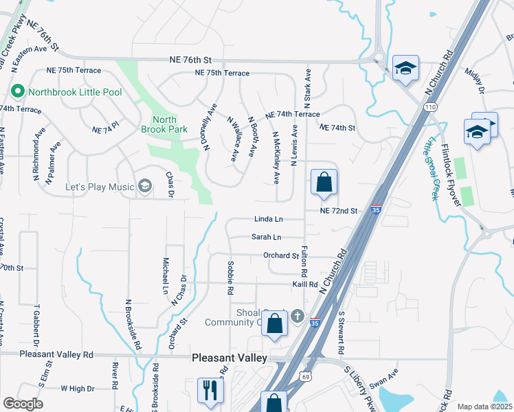 map of restaurants, bars, coffee shops, grocery stores, and more near 8615 Northeast 72nd Terrace in Kansas City