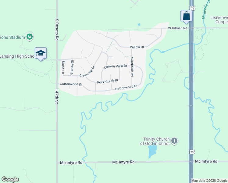 map of restaurants, bars, coffee shops, grocery stores, and more near 609 Cottonwood Drive in Lansing