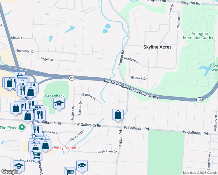map of restaurants, bars, coffee shops, grocery stores, and more near 8421 Flamingo Lane in Cincinnati