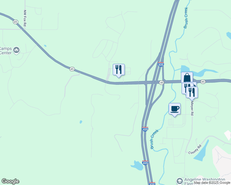 map of restaurants, bars, coffee shops, grocery stores, and more near 16205 Missouri 45 in Parkville